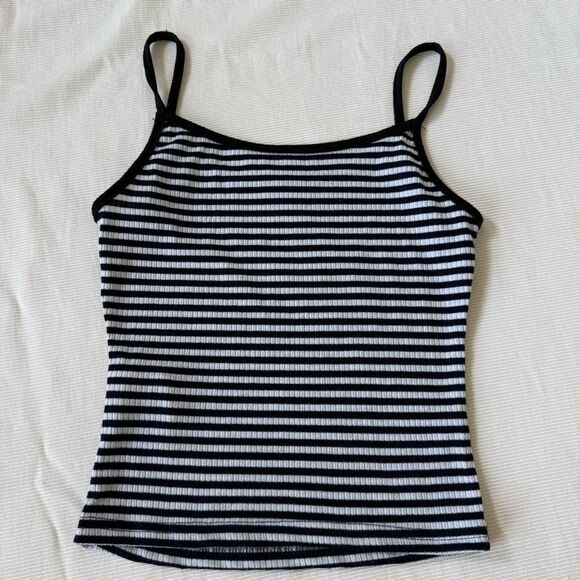 Dazy Womens Tank Top Striped Black White Crop Casual Small S - Picture 1 of 2